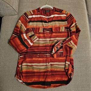 Notations Red Orange Black Fall Office Work Button Casual Top Size Small